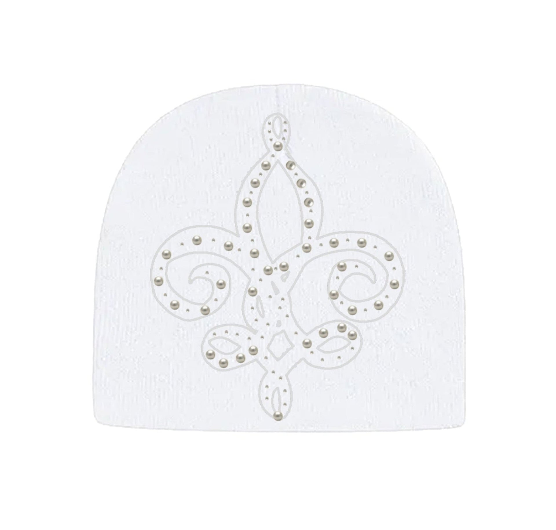 White Fleur De Lis Pearl Beanie