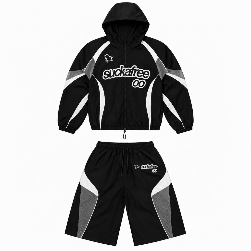 Black Suckafree Windbreaker Set