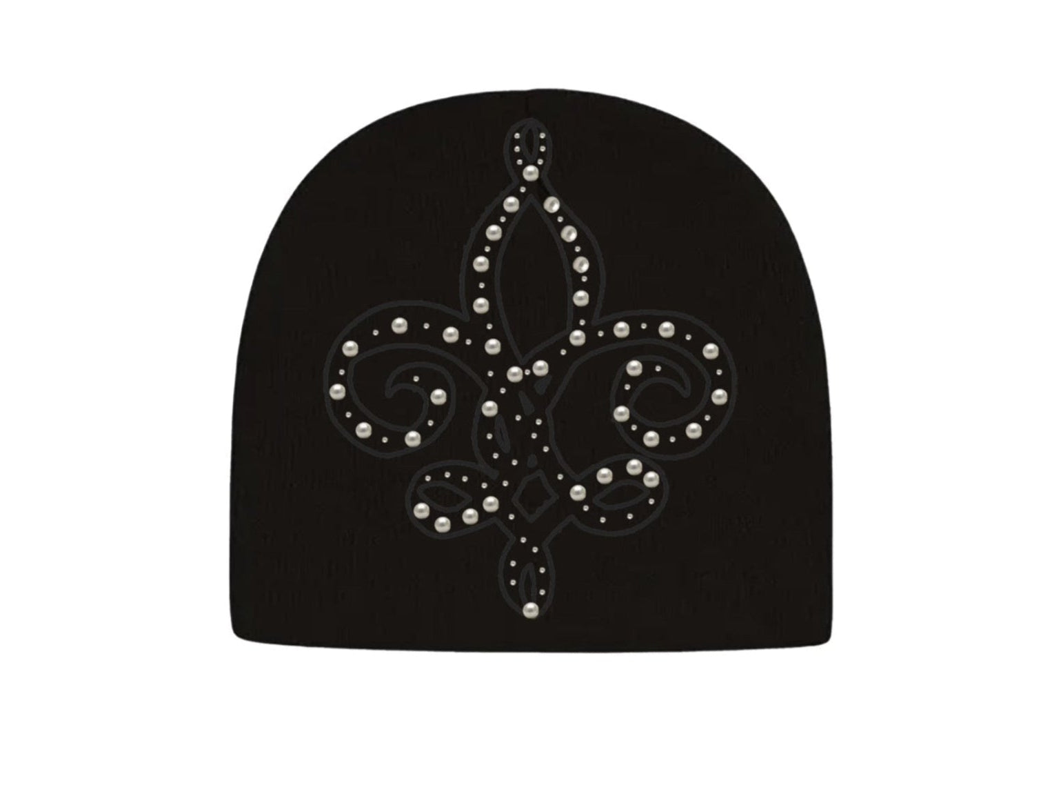 Black Fleur De Lis Pearl Beanie